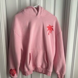 Pink Hoodie with Red Palm Tree Design